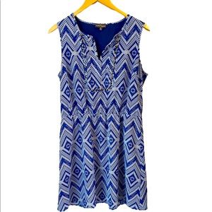 Market & Spruce Blue and White Geometric Patterned Sleeveless Dress